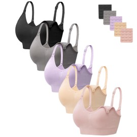 HBselect Women Maternity Bras 5 Pack Nursing Bras for Breastfeeding Seamless Pregnancy Sleep Bralette with Extra Extenders, 5pack(black/Nude/Grey/Pink/Purple), X-Large