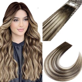 20 Pcs X 18" inches Invisible PU Tape In Machine-injected Ombre Remy Human Hair Extensions (Balayage Ash Brown Platinum Blonde Mix)