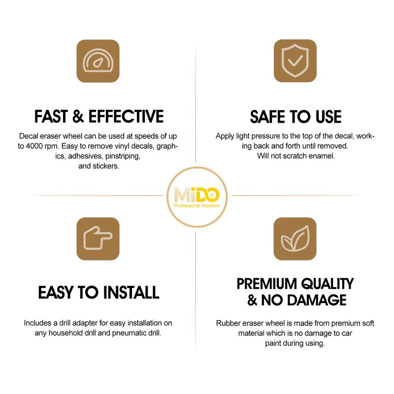 MIDO Professional Abrasive Eraser Wheel Decal Remover Tool Adhesive Remover