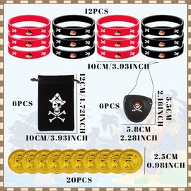 BACH AND BOUJEE 44PCS Pirate Party Bags Bag Fillers Pirate Accessories Ring Stickers Slap Bracelets Pirate Treasure Hunt Theme Game Pirate Party Supplies