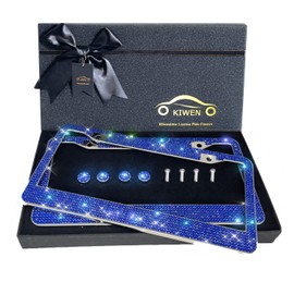Marcos de matrícula brillantes con caja de regalo de cinta de alta gama, paquete de 2 marcos de matrícula de diamantes de imitación, marco de matrícula de acero inoxidable hecho a mano para mujeres, fiestas, cumpleaños, regalo de Navidad