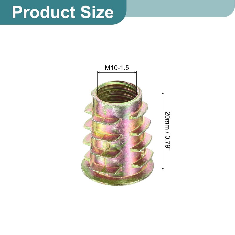 sourcing map 40Pcs Threaded Inserts, M10-1.5x20 Zinc Alloy Hex-Flanged Nut