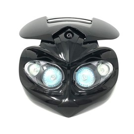 Alchemy Parts Streetfighter Headlight for Motorbikes | Black ABS Housing | Fork Mount Brackets Included | Enhance Visibility & Style