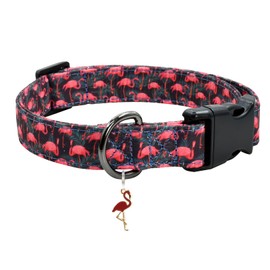 Flamingoes Patterns Dog Collar with Pendant, Durable and Soft Cotton Dog Collars for Small Large Female and Male Dogs Pets(Flamingoes M)