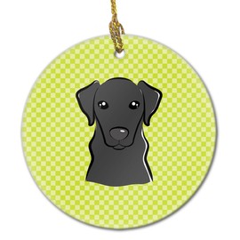 Caroline's Treasures BB1297CO1 Checkerboard Lime Green Black Labrador Ceramic Ornament, 3 in, Multicolor