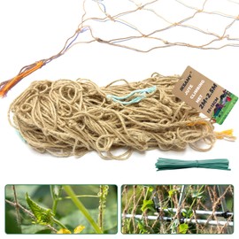 IKSAMY Jute Trellis Net 2 x 2.5 m | Trellis for Climbing Plants | 100% Biodegradable - With 50 Plant Ties for Cucumbers, Tomatoes, Peas and Greenhouse - Trellis for Vegetable Plants (2 m x 2.5 m)