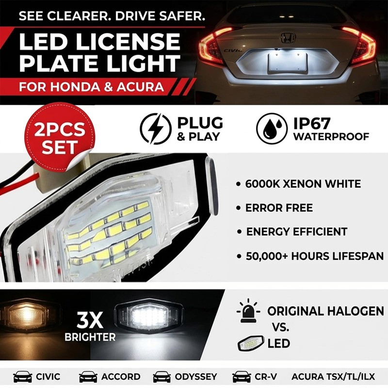 LED License Plate Light Accessories For Acura RL TSX RDX