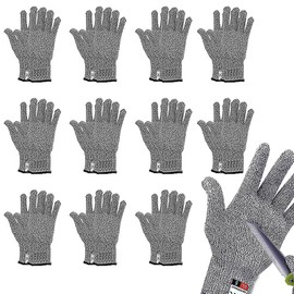 12 Pairs Cut Resistant Gloves -Food Grade Level 5 Protection for Kitchen, Upgrade Safety Anti Cutting Gloves for Meat Cutting, Wood Carving, Mandolin Slicing and More, (M-L)