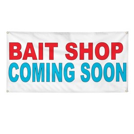 Vinyl Banner Multiple Sizes Bait Shop Coming Soon Red Blue Business Outdoor Weatherproof Industrial Yard Signs 4 Grommets 12x30Inches