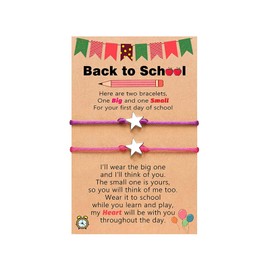 Your Always Charm First Day of School Bracelets Back to School Bracelet Heart Back to School Gifts Mother Daughter Bracelet Set for 2 First Day of School Gifts for Girls (Purple+Red)