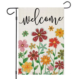 EKOREST Welcome Spring Floral Garden Flags 12x18 Inch Double Sided, Seasonal Colorful Wildflowers for Holiday Summer Decor Small Yard Outside Outdoor Decoration