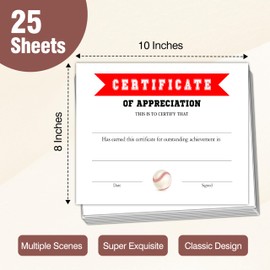 Baseball Awards Certificates of Achievement, School Award Certificates for Kids Students, Diploma for School Students Baseball Competitions, 25 Award Certificates, A12