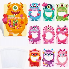60 Pack Valentine's Day Gift Cards Kids Cute Cards of Monster Theme with Hollow Valentine's Greeting Cards Set for Kids Friendship Cards School Classroom Exchange Gifts Party Favor Candy Not Included