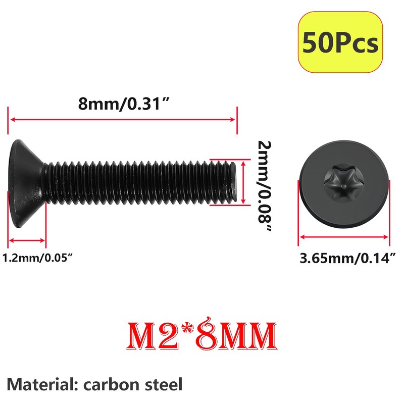 Qrity 50 PCS Flat Head Machine Screws, M2 x 8mm