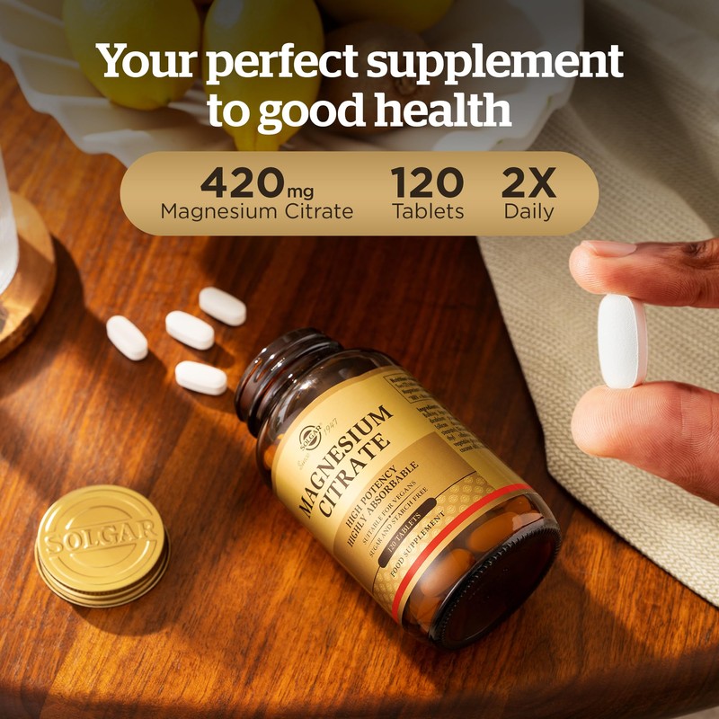 Solgar Magnesium Citrate Tablets, Supports The Nervous System, Energy Release,