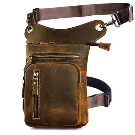 Le'aokuu 211-11 Men's Real Leather Bag Leg Bag Leg Bag Drop Leg Thigh Bag Cycling Climbing Messenger Bag - - s