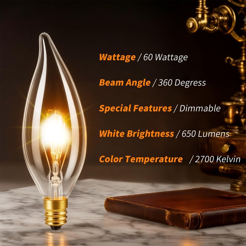 SUSLUM 12-Pack E12 Chandelier Light Bulbs 60W Warm White 2700K