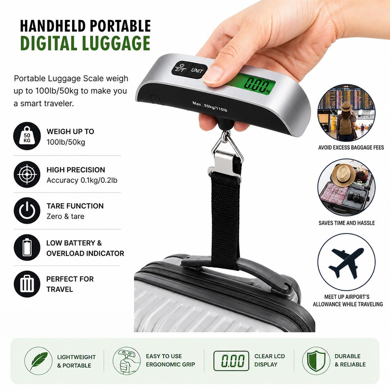 Handheld Portable Digital Luggage Scale with Grip Travel Portable Electronic