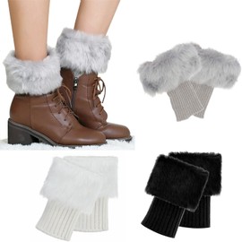 JOINSI 3 Pairs Women Faux Fur Boot Cuffs Winter Furry Fuzzy Leg Warmers Boot Topper Socks