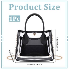 CALFOVERA Clear Tote Shoulder Bag for Women 2 in 1 Transparent PVC Crossbody Handbag Designer Black PU Leather Fashion Purse Bag with Top Handles and Chain Strap for Casual Travel Daily Use