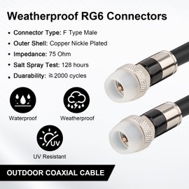 MOOKEERF RG6 Coaxial Cable 75FT,Coaxial Cable Low Loss RG6 75 Ohm with Waterproof Rubber Boot F Type Connectors,RG6 Coax Cable for Digital TV Aerial,High-Speed Internet,Broadband,Satellite,ect.
