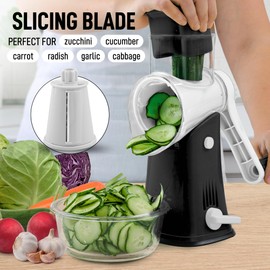 Zulay Rotary Cheese Grater 5 Blade Cheese Shredder - Manual Hand Crank Cheese Grater With Reinforced Suction & 5 Interchangeable Drums - Easy to Use Vegetable Chopper - Ivory Onyx