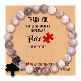 Cipszoely Anxiety Bracelet for Teenage Girls Gift Ideas for Age 8-16, Pink Beaded Bracelet for Women with Puzzle Jigsaw Piece Gift 50th / 60th Birthday Gift Healing Crystal Bracelet