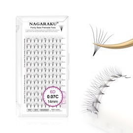 NAGARAKU Premade Fans Eyelash Extensions Premade Volume Fans Lash Extensions 120 Fans 6D 0.07C Curl 14mm Sharp Narrow Stem Clusters Thin Pointy Base Russian Fans Ready Volume Premade Lash Fan Fluffy