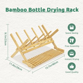 DSVENROLY Baby Bottle Drying Rack Foldable Vertical Bamboo Milk Bottle and Accessories Organizer for Busy Parents, Maximizes Space, Quick Drying, Easy Cleanup & Storage(Yellow)