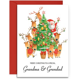 Grandma & Grandad Christmas Card - Decorating the Tree - Medium Sized Card (A5 Size -148mm x 210mm) with Envelope