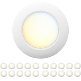 JULLISON 20 Packs 6 Inch 5CCT Field Selectable LED Low Profile Recessed & Surface Mount Disk Light, Round, 15W, 920 Lumens, CRI80, 27K-30K-35K-40K-50K, Driverless, Dimmable, ETL & Wet Rated, White