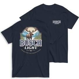 Brew City Busch Light Moose Head for The Mountains T-Shirt (US, Alpha, X-Large, Regular, Regular, Blue)