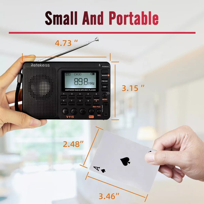 Retekess V115 FM AM SW Radio Digital Rechargeable MP3 Record