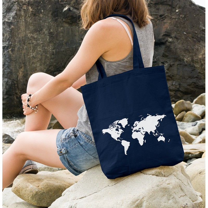 Autiga Cotton Bag World Map Fabric Bag Jute Bag Cotton