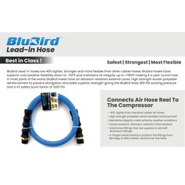 BLUBIRD BBLD1203 1/2" x 3' Rubber Air Leader Hose, 100% Rubber, Lightest, Strongest, Most Flexible, 300 PSI, 50F to 190F Degrees, Ozone Resistant, High Strength Polyester Braided