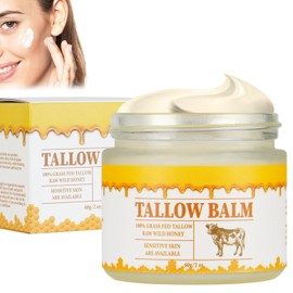 Beef Tallow Honey Balm, Rindertalg Creme, Talg-Feuchtigkeitscreme, Talg Balsam, Talg Feuchtigkeitscreme Straffende Gesichtscreme für Gesicht und Körper Schlagsahne Moisture, 60g(Upgrade-Version)