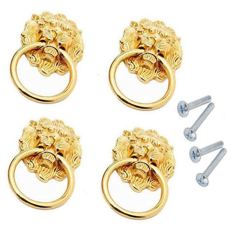 Lheng 90X51 Antique Gold Lion Head Knobs Cabinet Handles Door