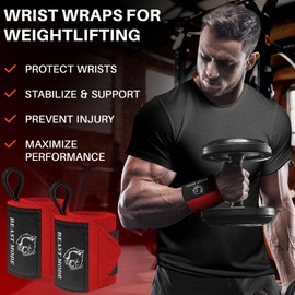 TECEUM Weightlifting Wrist Wraps with Thumb Loop – Red – Beast Mode – 18 inch – Heavy-Duty Workout Wrist Support & Protection – Ideal for Powerlifting, Strength Training, Bodybuilding