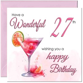 27th Birthday Card for Women - Ladies Elegant Birthday Cards for 27 year old woman twenty seven, twenty seventh Daughter Friend Niece Granddaughter Wife Girlfriend Girls Mum Aunt for her