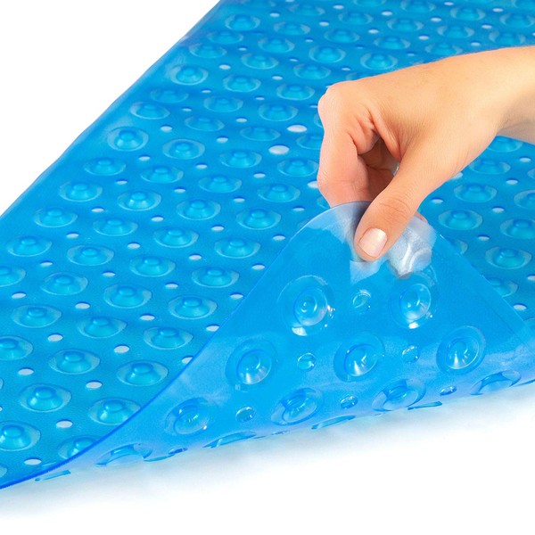 HealthSmart Bath Mat Extra Large No Slip Shower & Bathtub Mat with Suction Cups and Drain Holes for Anti-slip Grip, Machine Washable, Extra Large, 40 x 15.5, Blue