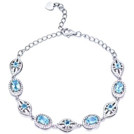 Natural Blue Topaz Tennis Bracelet, 2.83 Carats, Platinum/Sterling Silver, adjutable18cm to 23cm, with Velvet Gift Box