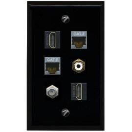 RiteAV 2 CAT7 Coax 2 HDMI RCA White Flat/Solid Wall Plate [Black]
