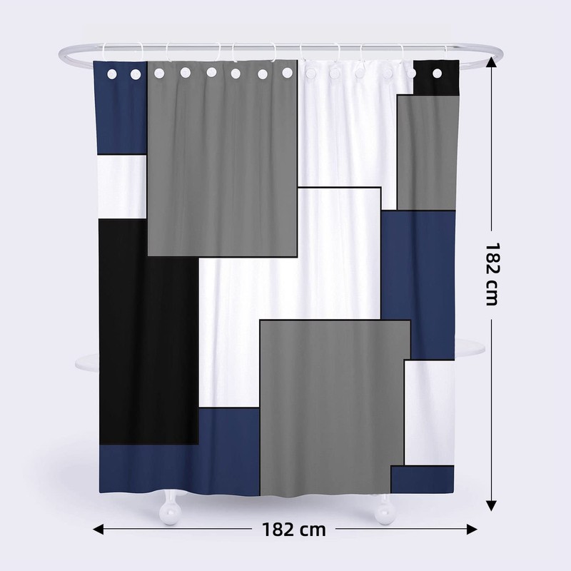 Rock Cloud Navy Blue and White Shower Curtain, Gray Modern