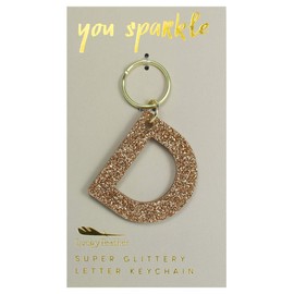 Lucky Feather Letter D Keychain Accessories for Women, Gold Glitter Initial Key Ring