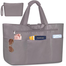 JUYANO Handbag Women's Large Shopper Bag Beach Bag XXL Family with Zip, Waterproof Tote Bag Foldable Multiple Pockets Swimming Bag Women's Sauna Bag for Beach Pool Shopper Travel 45 L, gray, L