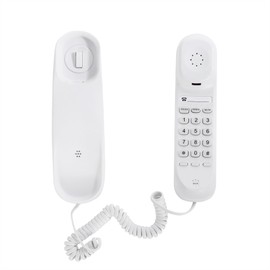 White OF-990 Slimline Telephone Wall-Mountable Basic Corded Telephone No AC Power Required, Corded Home Phone