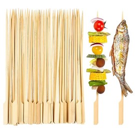 200 Pieces Bamboo Paddle Skewers 25CM, Flat Burgers Sticks Children Skewers Kids Wooden Fruits Picks Cocktail Sticks Skewers Barbecue Kebabs Skewers for Buffets Party Fountain Fondue Stick Holders