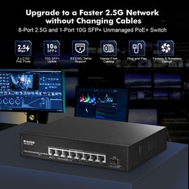 MokerLink 8 Port 2.5 Gigabit PoE Switch with 10G SFP, 8 x 2.5G Ethernet Ports, 8 Port PoE IEEE802.3af/at, 120W, Compatible with 10/100/1000Mbps, Unmanaged Fanless Wall Mountable Network Switch