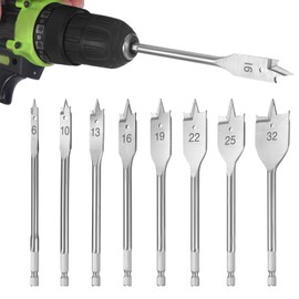 WiMas 8PCS Wood Flat Drill Bits Set 6, 10, 13, 16, 19, 22, 25&32mm Spade Drill Bit, Carbon Steel Woodworking Hole Cutter Tools