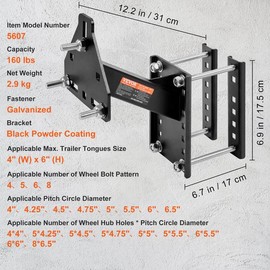 VEVOR Spare Tire Carrier, Trailer Spare Tire Mount, 160 lbs Capacity, Utility Trailer Accessories Fits Most 4 & 5 & 6 & 8 Lugs Wheels on 4", 4.25", 4.5", 4.75", 5", 5.5", 6", 6.5" Bolt Patterns:_4 & 5 & 6 & 8 - Hanging Type